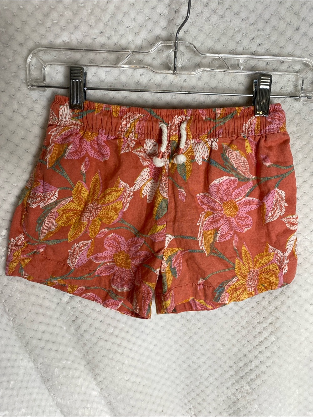 OshKosh Floral Print Drawstring Girls Shorts in Coral Pink
